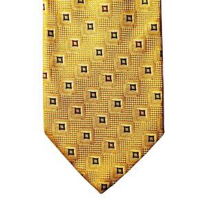 Luciano Barbera Necktie Tie Mens Gold Geometric Silk Made in Italy Designer